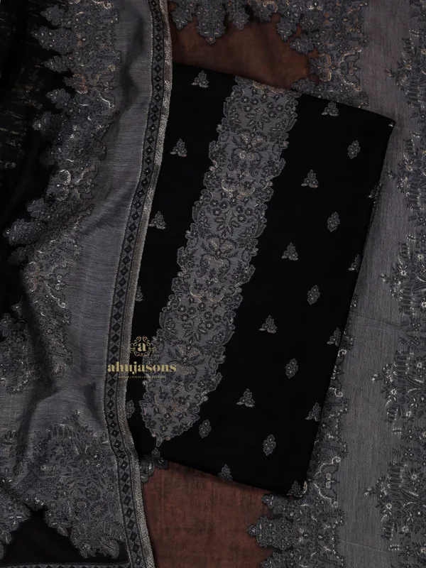 Graceful Charcoal Grey Unstitched Cotton Silk Suit for Women