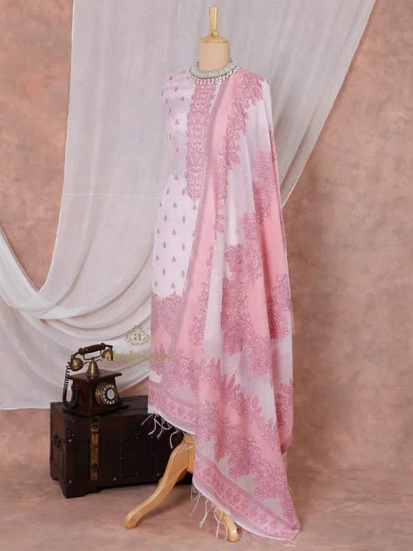 Sophisticated Pink Unstitched Cotton Silk Suit for Women