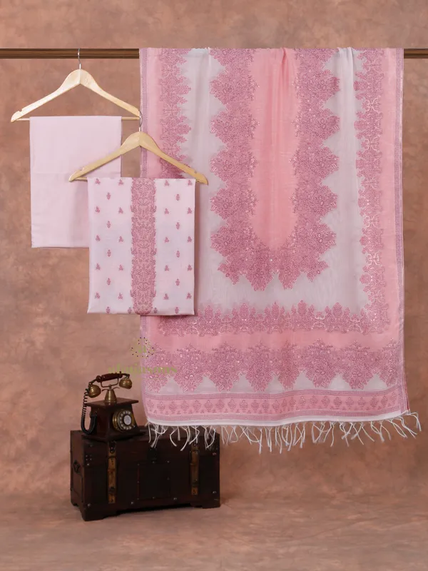 Sophisticated Pink Unstitched Cotton Silk Suit for Women