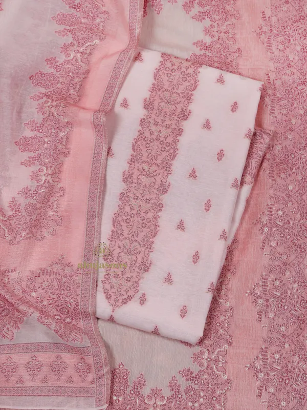 Sophisticated Pink Unstitched Cotton Silk Suit for Women