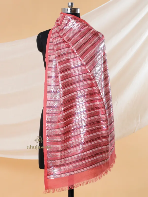 Radiant Drape Sequin Stole in Blush Peach