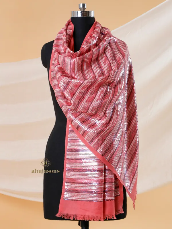 Radiant Drape Sequin Stole in Blush Peach