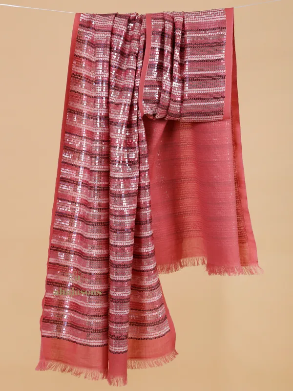 Radiant Drape Sequin Stole in Blush Peach