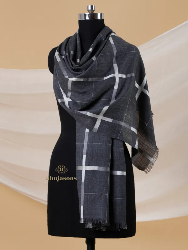 Twilight Drift Wool Blend Stole in Deep Charcoal