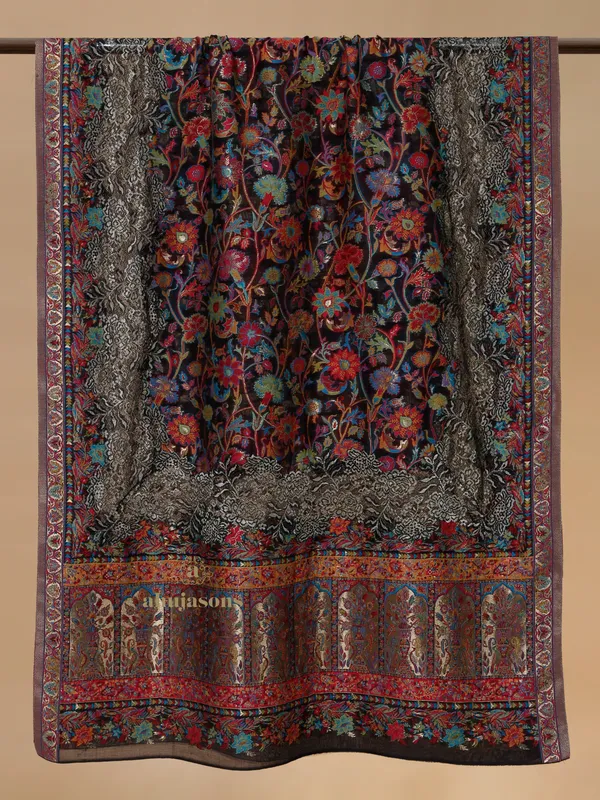 Noir Grace Pure Silk Dupatta with Luxe Lace Trim
