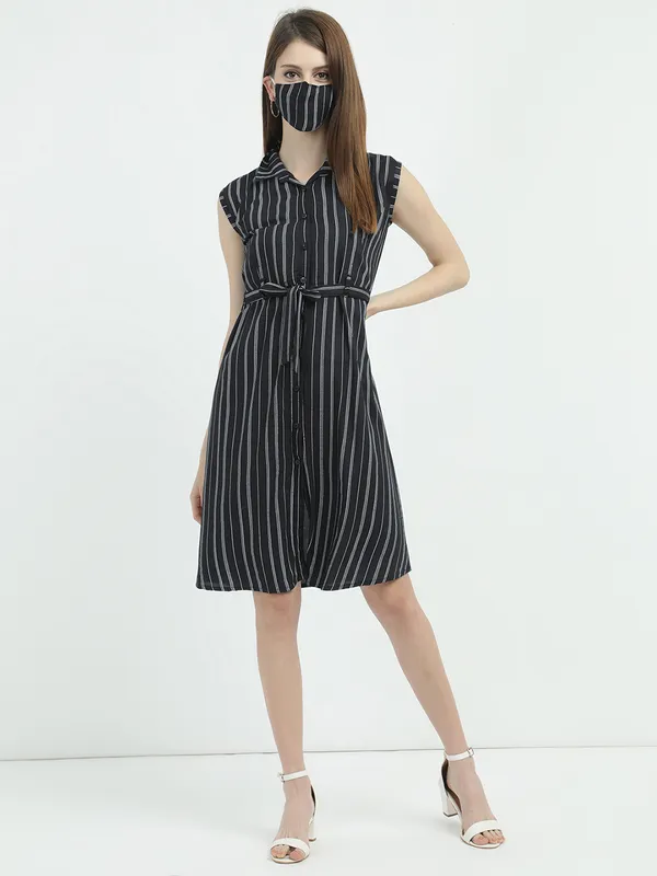 Women Half Sleeve Mid Frock (Black)
