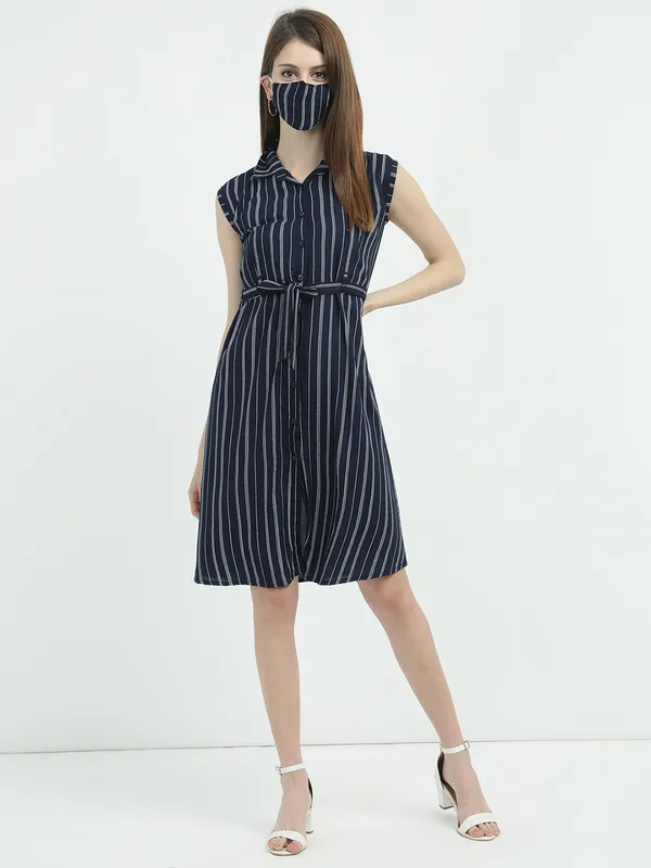 Women Half Sleeve Mid Frock (Navy Blue)
