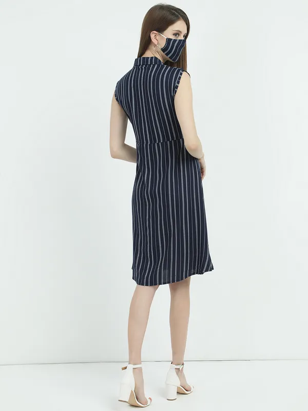 Women Half Sleeve Mid Frock (Navy Blue)