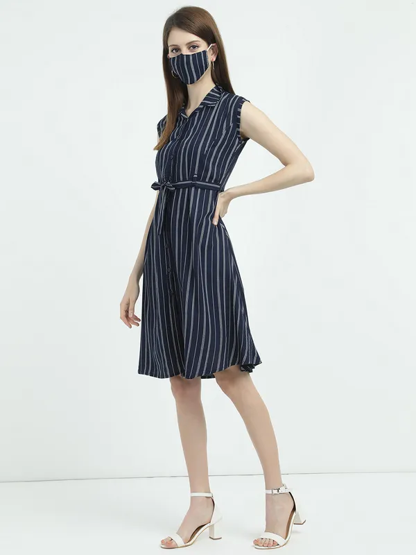 Women Half Sleeve Mid Frock (Navy Blue)