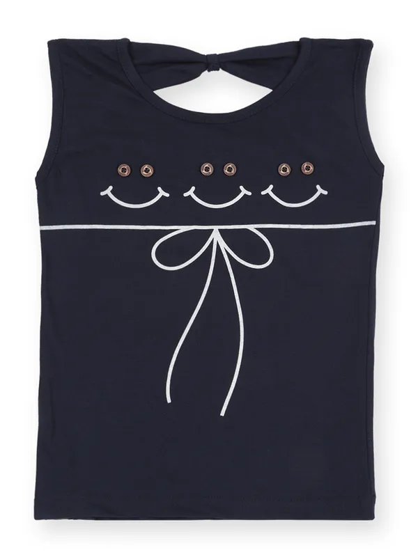Kids Girls Hosiery Half Sleeves Plain Top (Navy Blue)