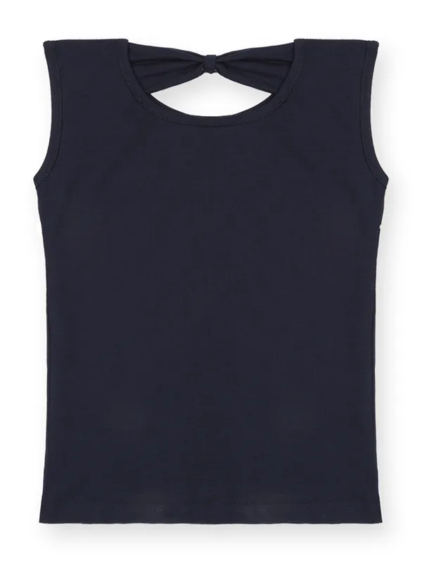 Kids Girls Hosiery Half Sleeves Plain Top (Navy Blue)