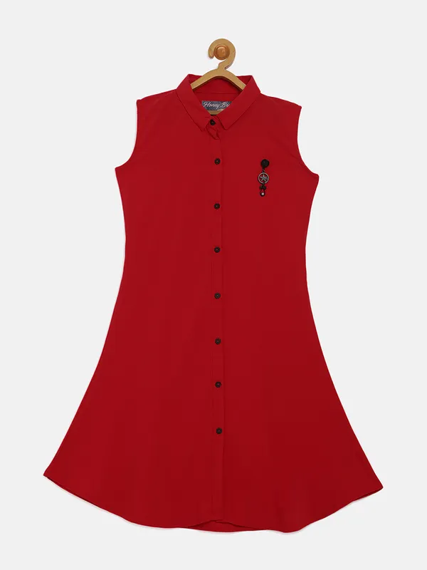 Kids Young Girl Half Sleeves Middy Frock (Red)