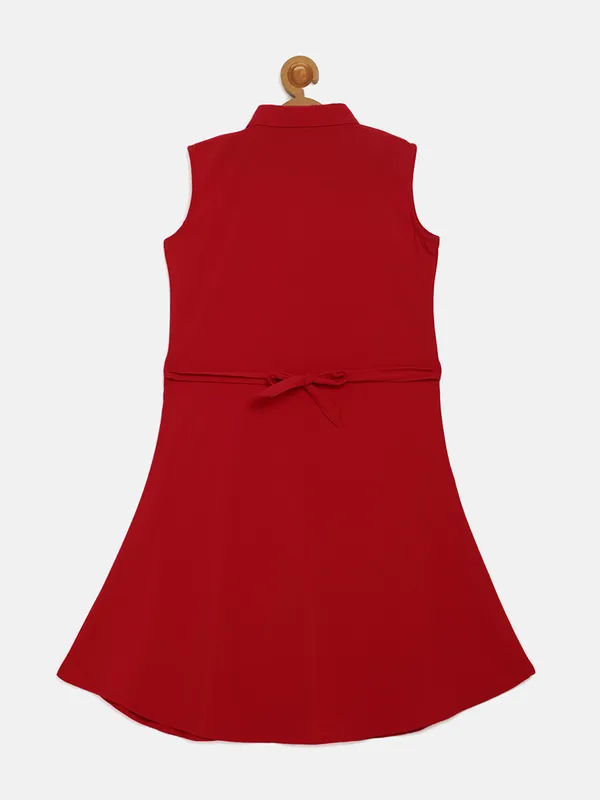 Kids Young Girl Half Sleeves Middy Frock (Red)