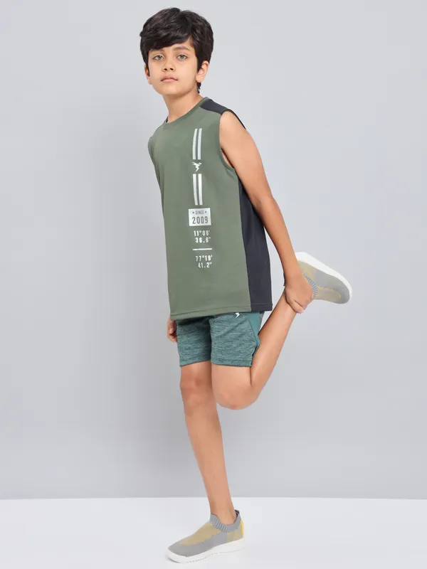 Technosport Boy's Active Olive Running Tank Top