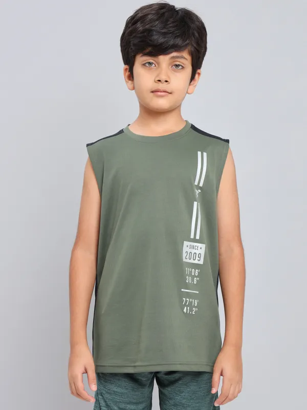 Technosport Boy's Active Olive Running Tank Top