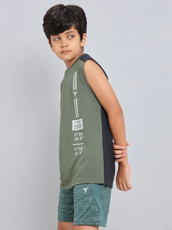 Technosport Boy's Active Olive Running Tank Top