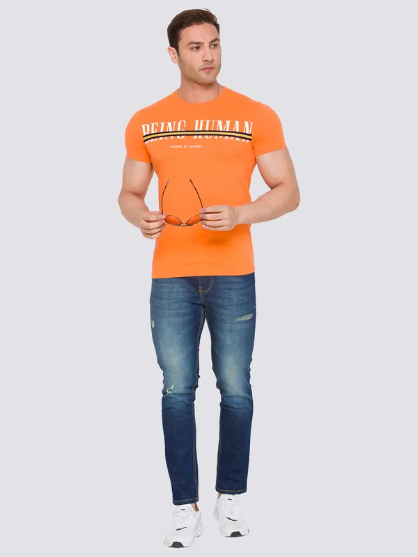 Being Human Men Slim Straight Fit Denim-Mid Tone