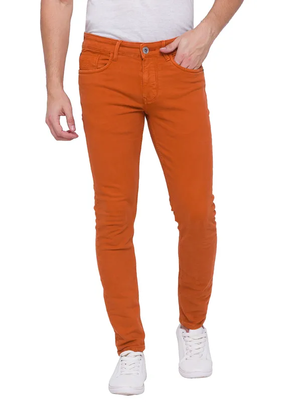 Being Human Men Cropped Fit Denim-Burnt Orange