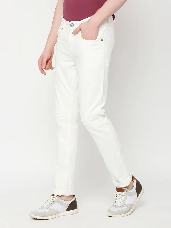 Being Human Clothing Men Skinny Fit Denim-White Tone