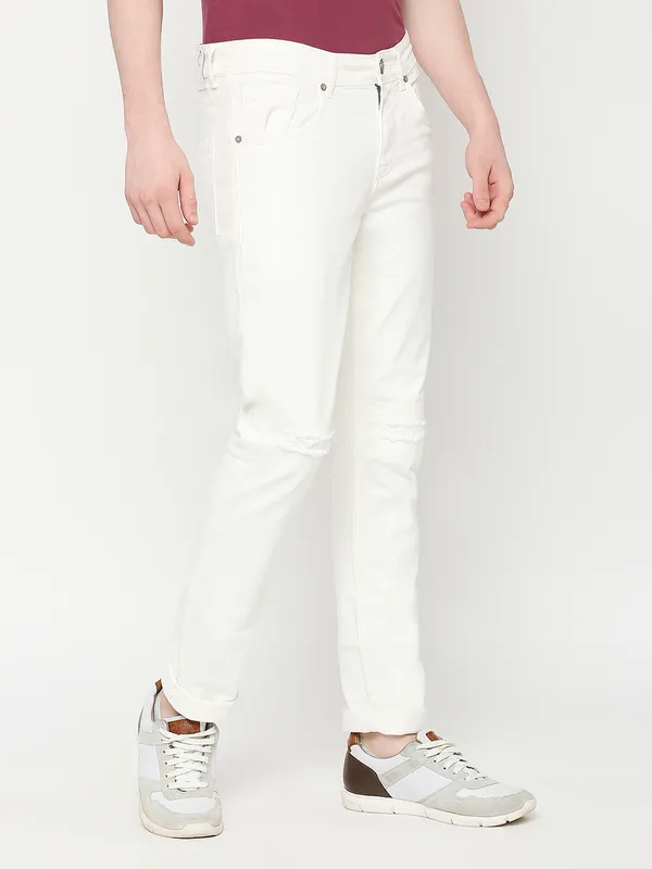 Being Human Clothing Men Skinny Fit Denim-White Tone