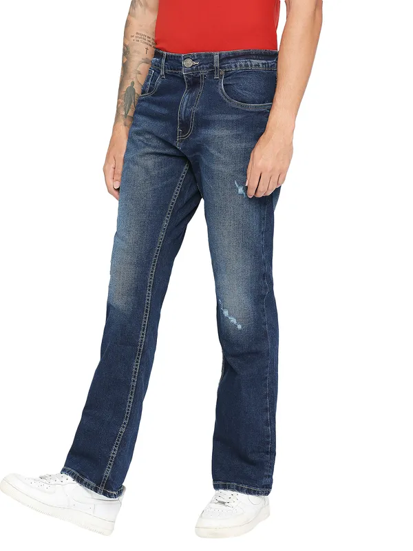 Being Human Men Boot Cut Fit Denim-Dark Tone