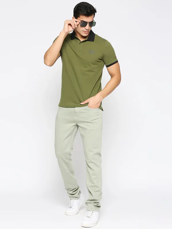 Being Human Men Slim Fit Denim-Light Olive