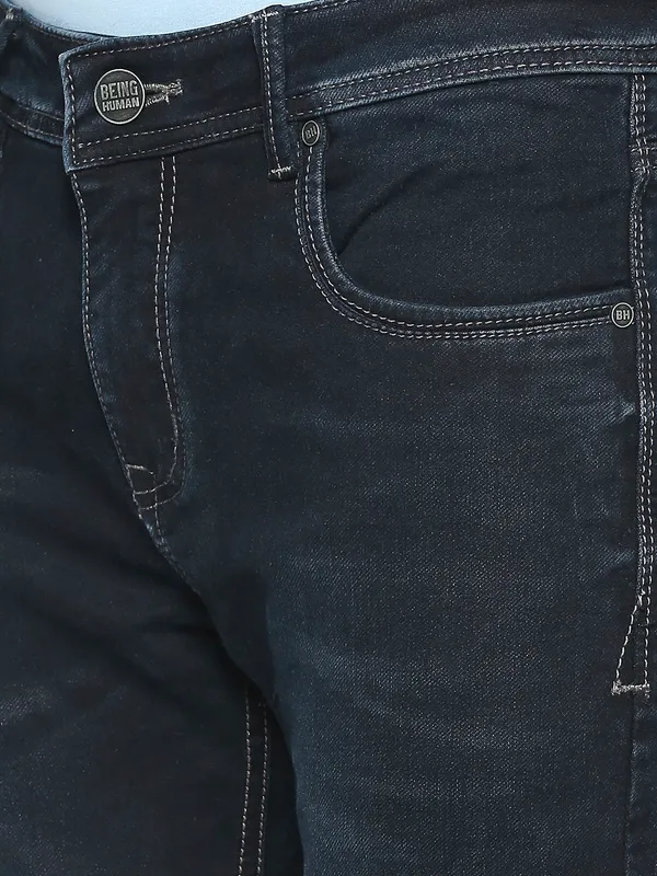 Being Human Men Cropped Fit Denim-Dark Tone