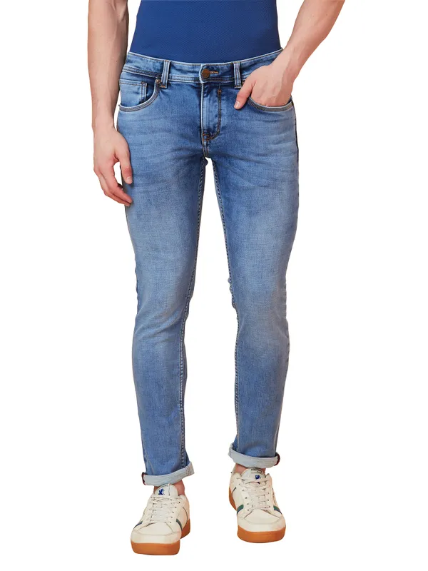 Being Human Clothing Men Cropped Fit Denim-Mid Tone