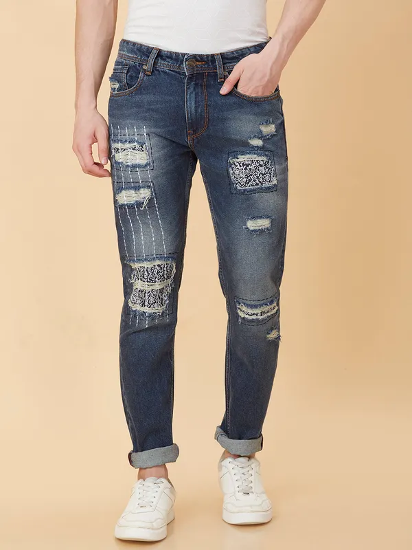 Being Human Men Slim Straight Fit Denim-Mid Tone
