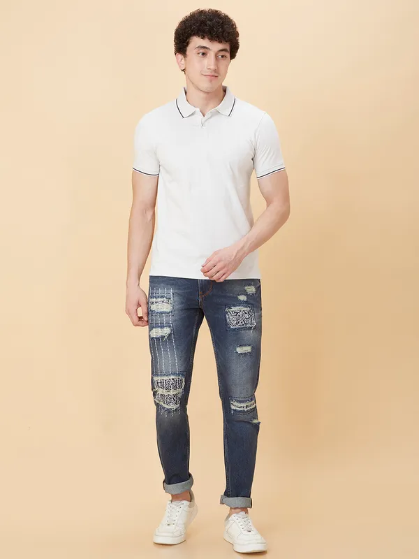 Being Human Men Slim Straight Fit Denim-Mid Tone