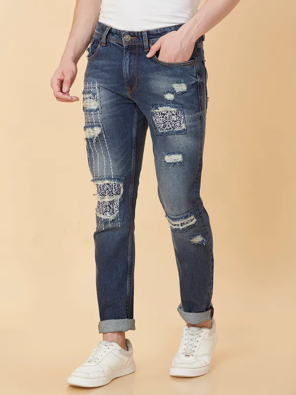 Being Human Men Slim Straight Fit Denim-Mid Tone