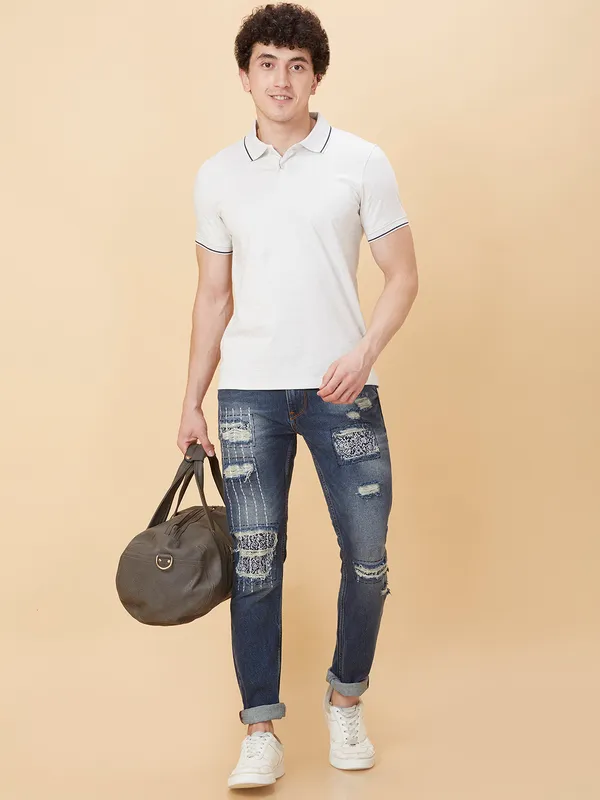 Being Human Men Slim Straight Fit Denim-Mid Tone