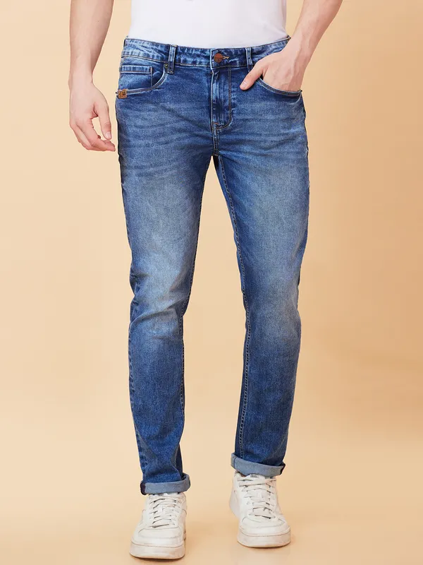 Being Human Men Slim Straight Fit Denim-Mid Tone