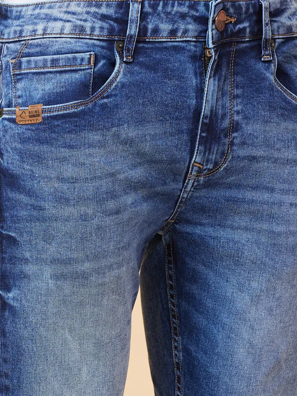 Being Human Men Slim Straight Fit Denim-Mid Tone
