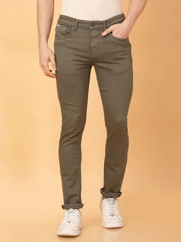 Being Human Mens-Bottom Denim Olive