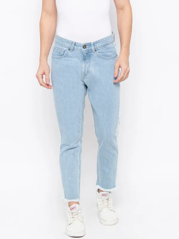 Being Human Clothing Men Tapered Cropped Fit Denim-Light Tone