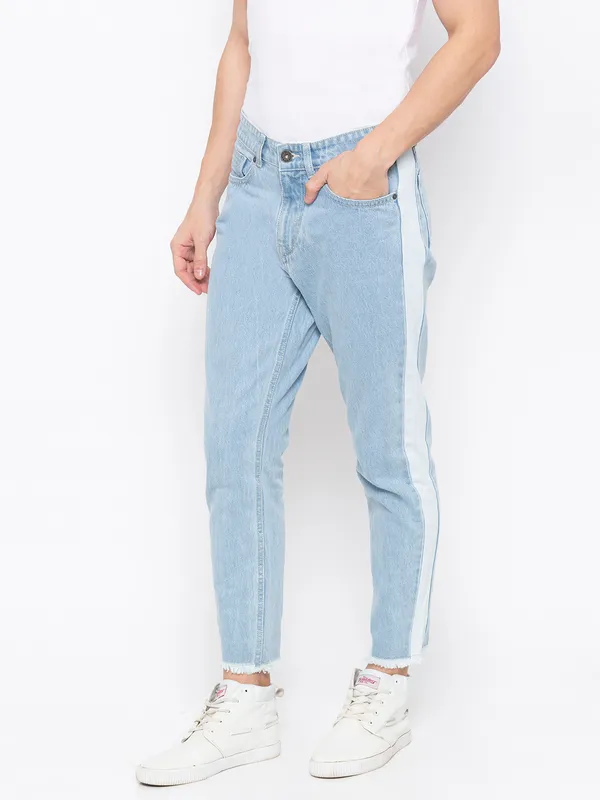 Being Human Clothing Men Tapered Cropped Fit Denim-Light Tone