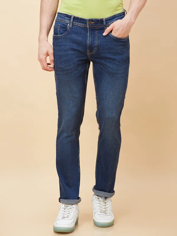 Being Human Men Slim Straight Fit Denim-Dark Tone
