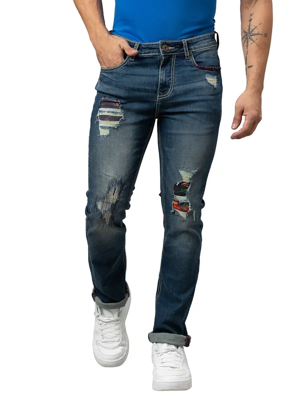 Being Human Men Slim Straight Fit Denim-Mid Tone