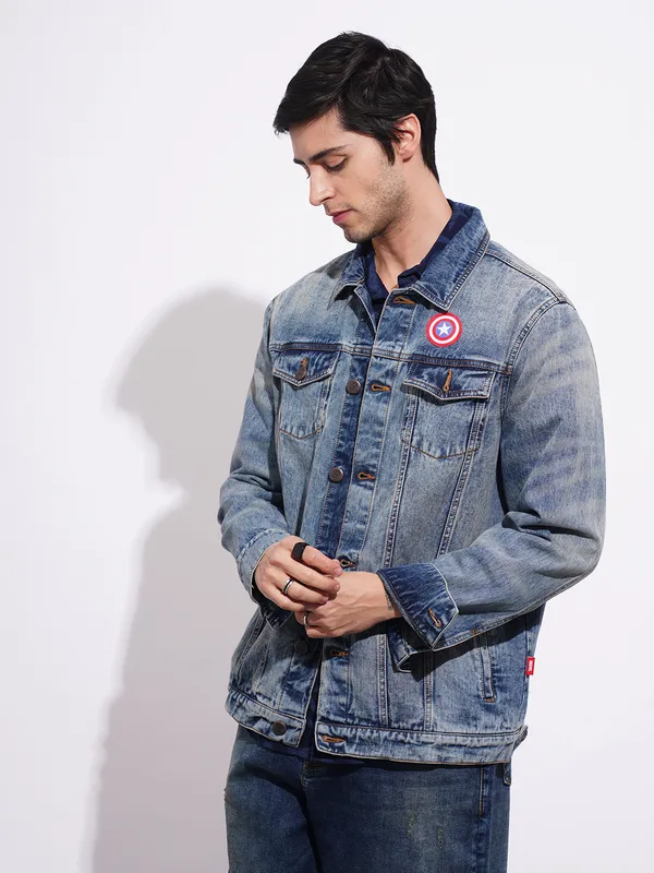 Being Human Clothing Men's Captian America Blue Denim Jacket