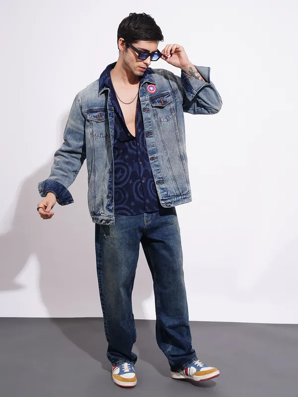 Being Human Clothing Men's Captian America Blue Denim Jacket