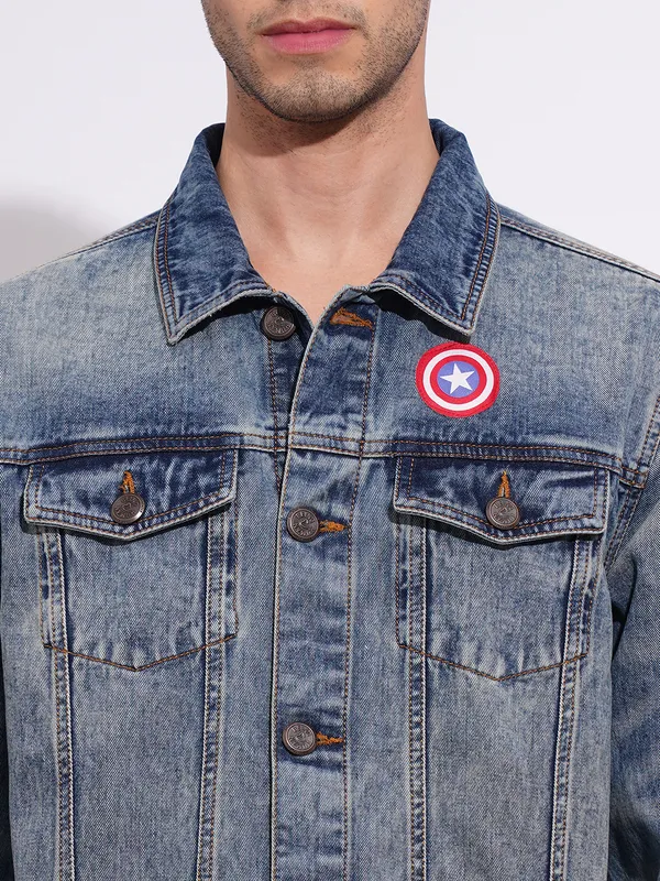 Being Human Clothing Men's Captian America Blue Denim Jacket