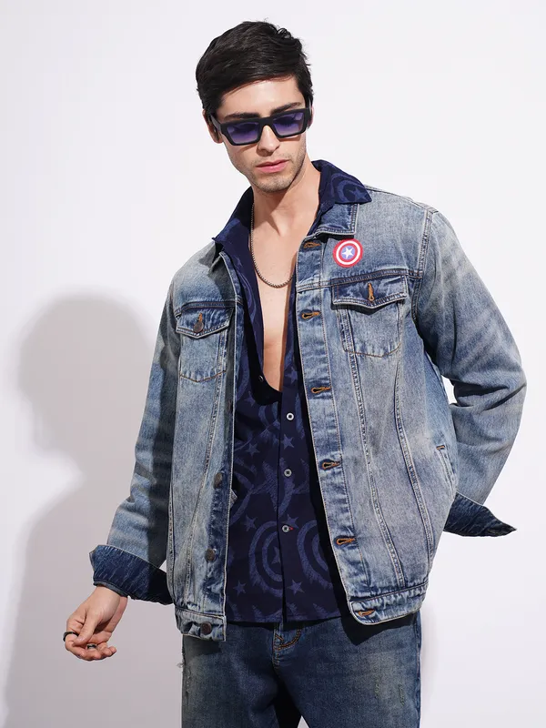 Being Human Clothing Men's Captian America Blue Denim Jacket