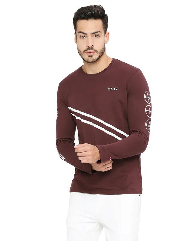 Being Human Regular Fit Men Crew Neck Sweatshirt-Mid Wine