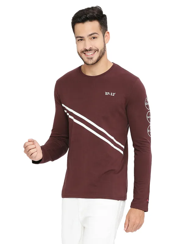 Being Human Regular Fit Men Crew Neck Sweatshirt-Mid Wine