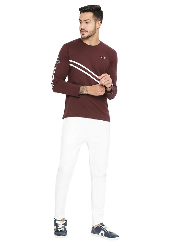 Being Human Regular Fit Men Crew Neck Sweatshirt-Mid Wine