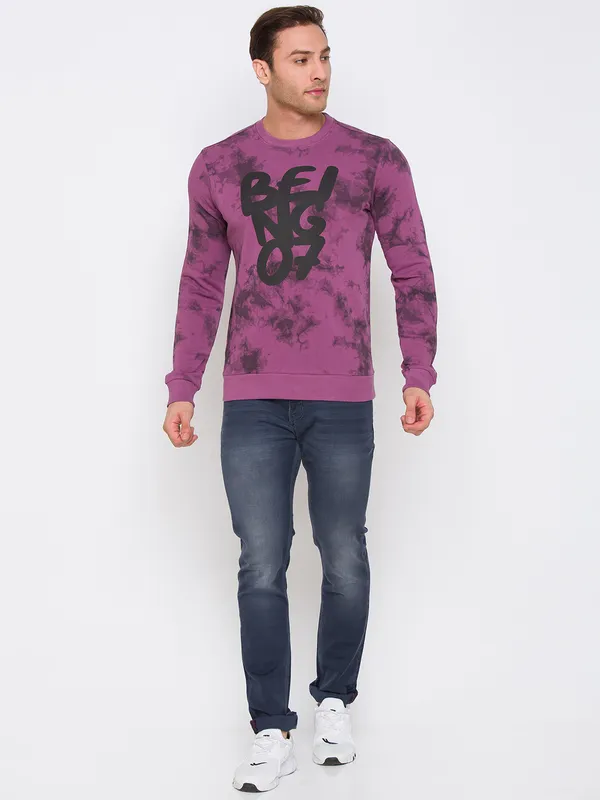 Being Human Clothing Men Regular Fit Crew Neck Sweatshirt-Dusty Violet