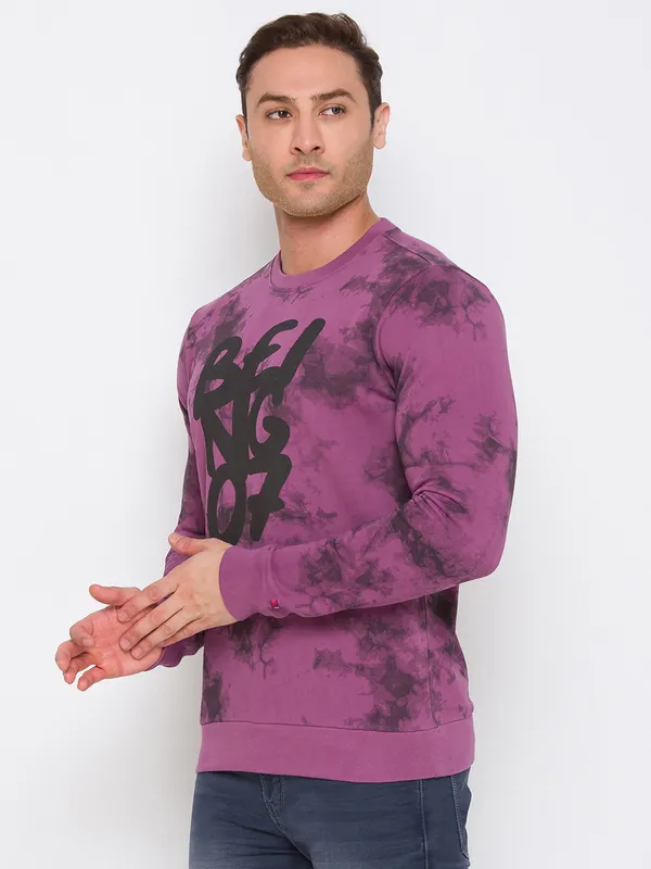 Being Human Clothing Men Regular Fit Crew Neck Sweatshirt-Dusty Violet
