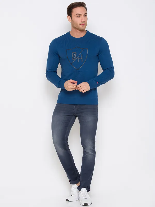 Being Human Clothing Men Regular Fit Crew Neck Sweatshirt-French Navy