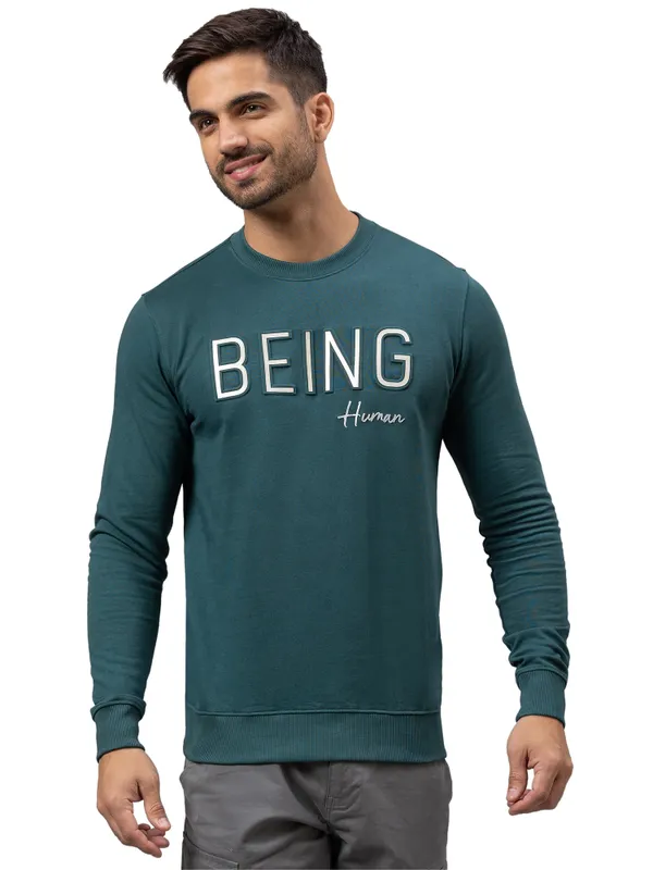 Being Human Regular Fit Men Crew Neck Sweatshirt-Forest Green